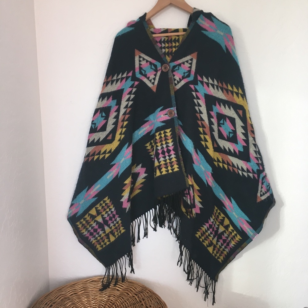 🌵 Pendleton Look Poncho Shawl Print Cozy Scarf